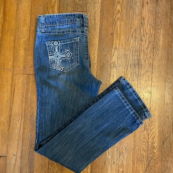 Red Camel Boho Embordered Acid Wash Bootcut Denim Womens Jeans Size 9 - Picture 1 of 12